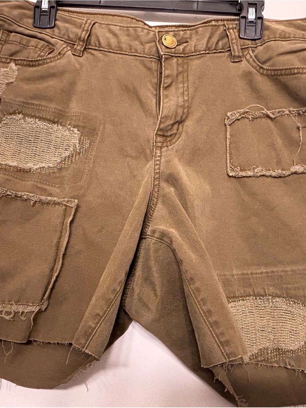 Lane Bryant Olive Green Distressed Patch Cargo Shorts